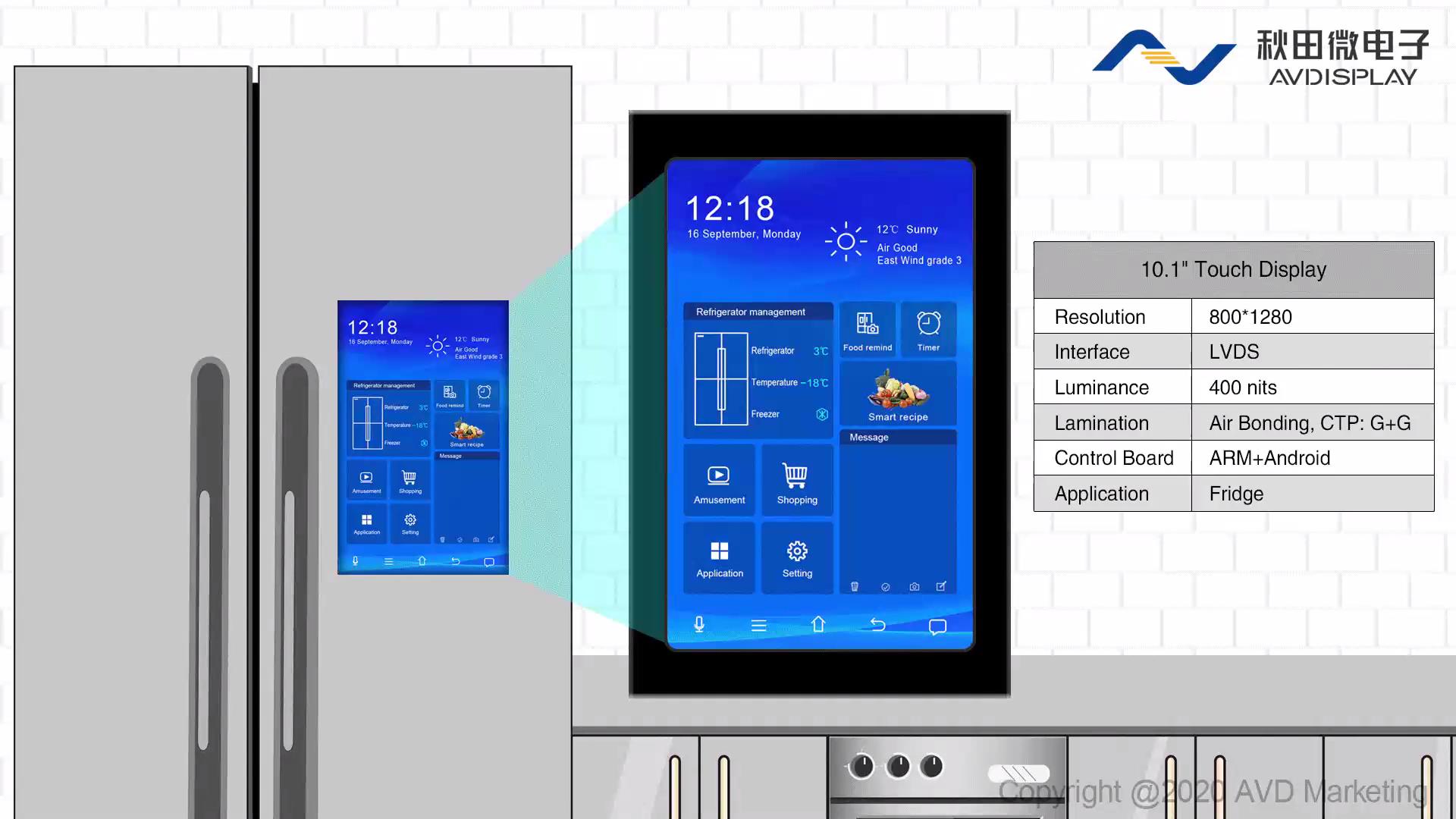 10.1” 冰箱触控显示